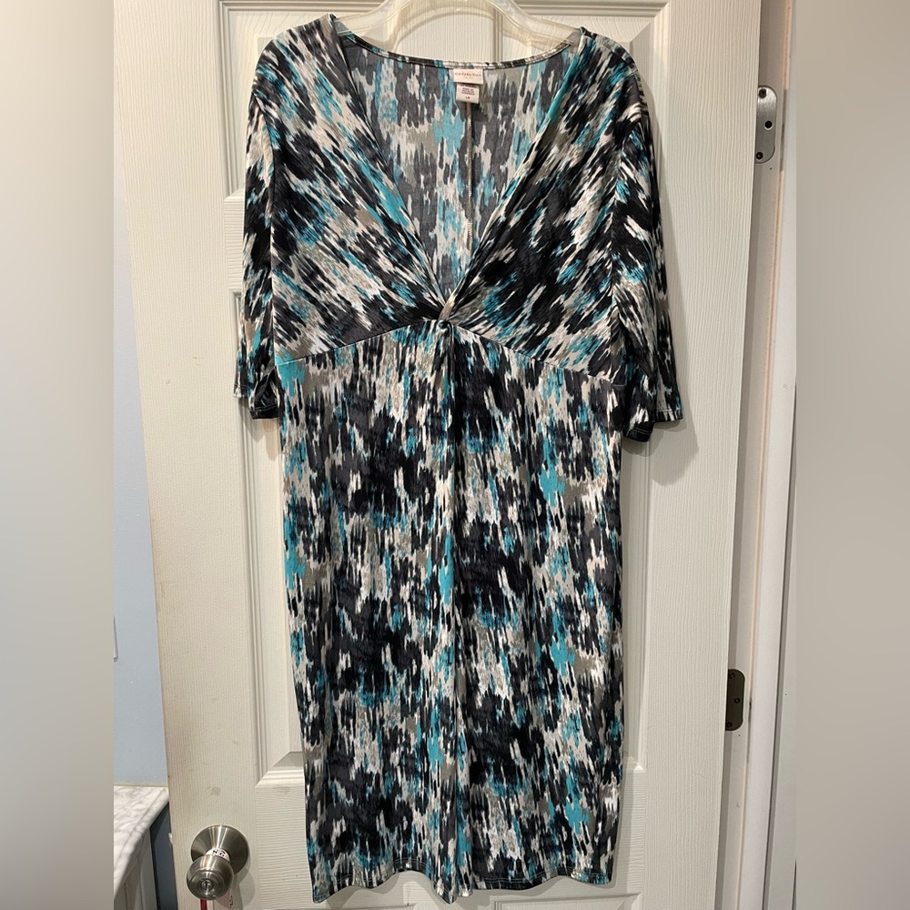 Covington Black, Blue and White Print Dress with 3/4 Sleeves